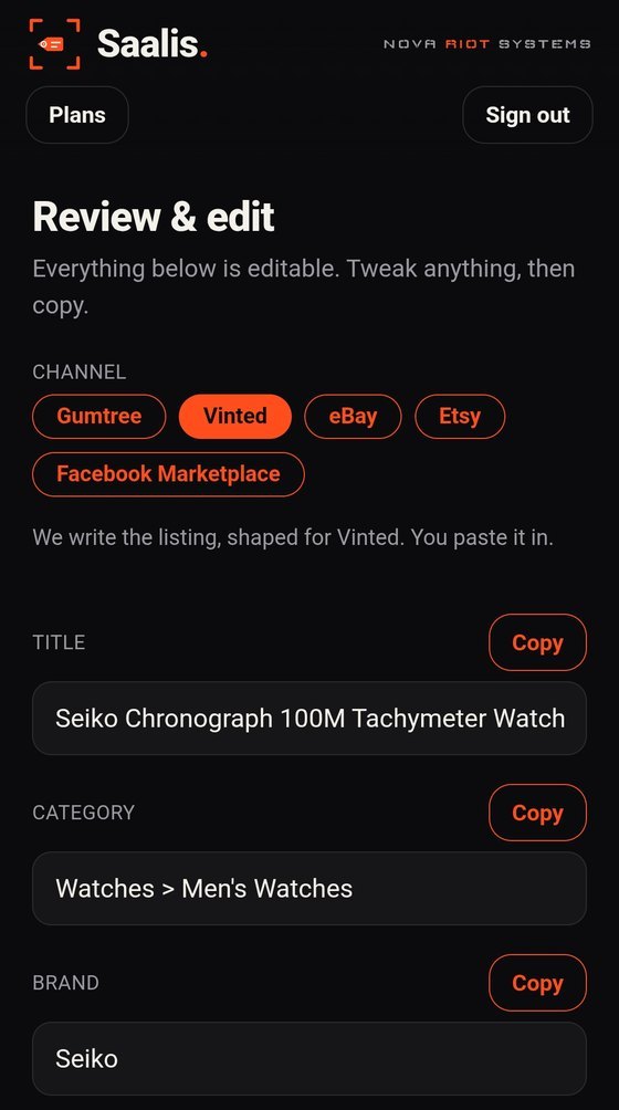 The finished draft: channel, title, category and brand, all editable.